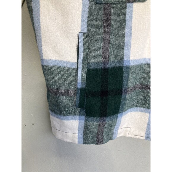 ZARA Oversize Plaid Shacket Wool Blend Jacket Women M Green White Flannel Layer - Picture 9 of 16